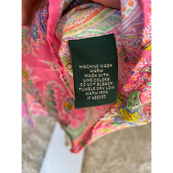 Lauren Ralph Lauren Paisley Button-Up Shirt Pink Preppy Scandi XL Black Label - Picture 6 of 8